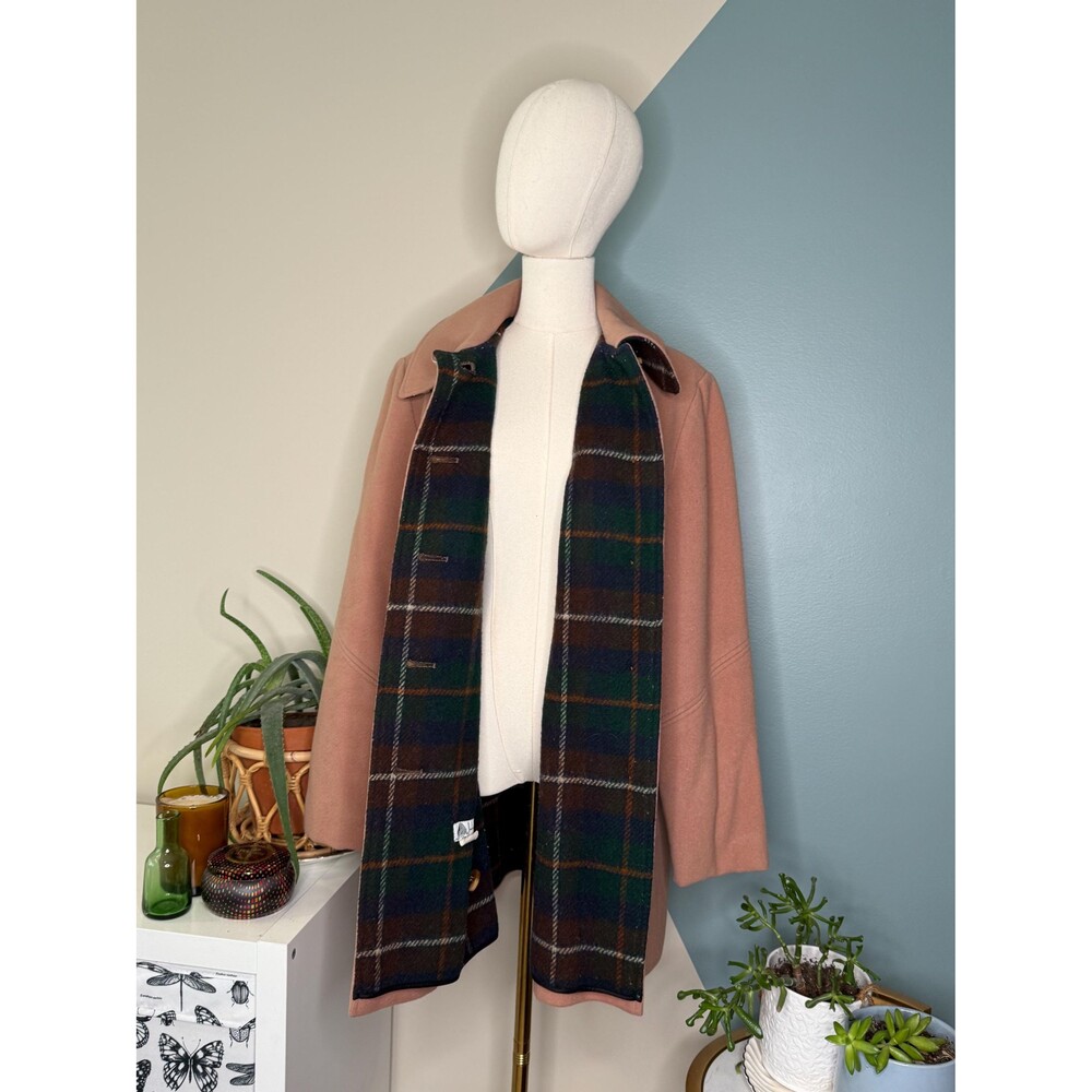 Vintage Camel Wool Coat 70s 80s Jacket Plaid Lined Winter Coat Women’s S-M - Picture 3 of 12
